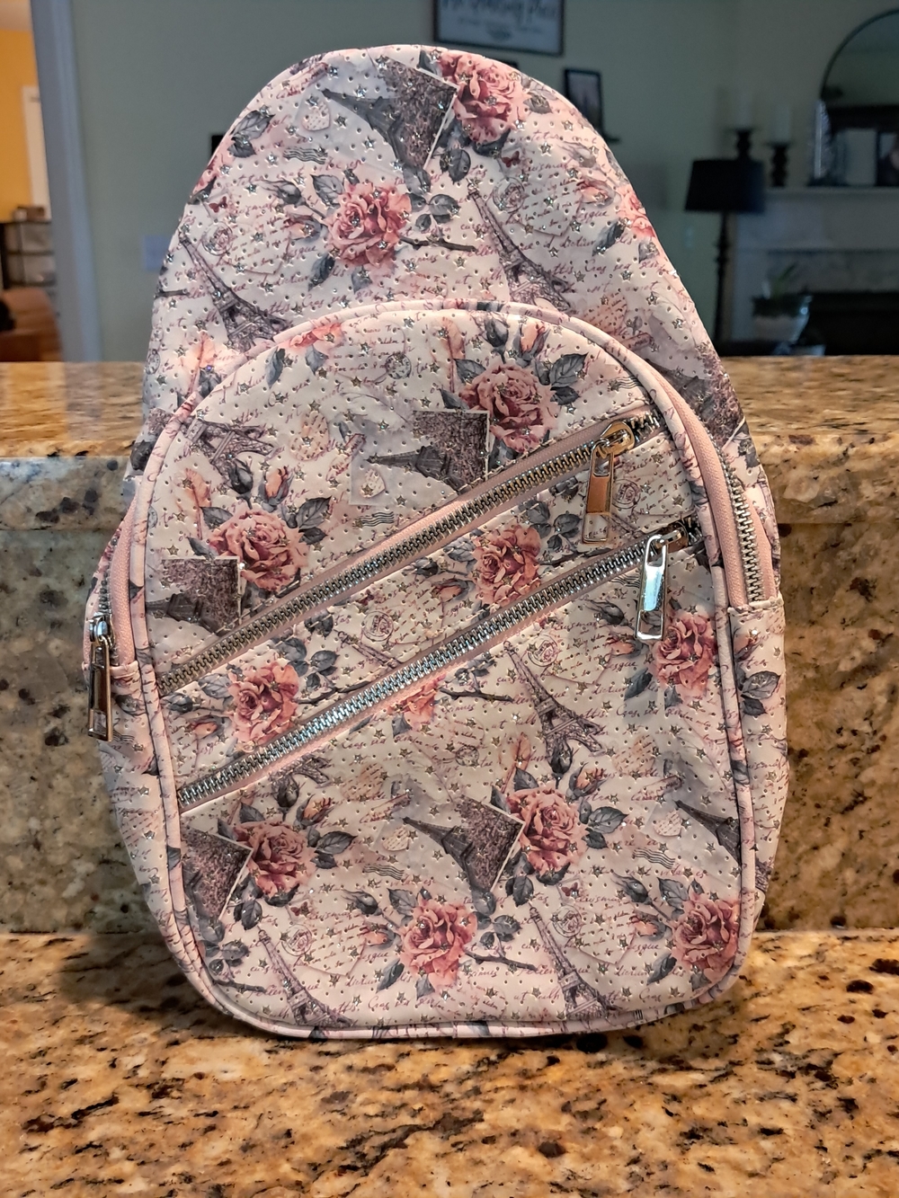 Paris Floral Pink Eiffel Tower Postcard Crossbody